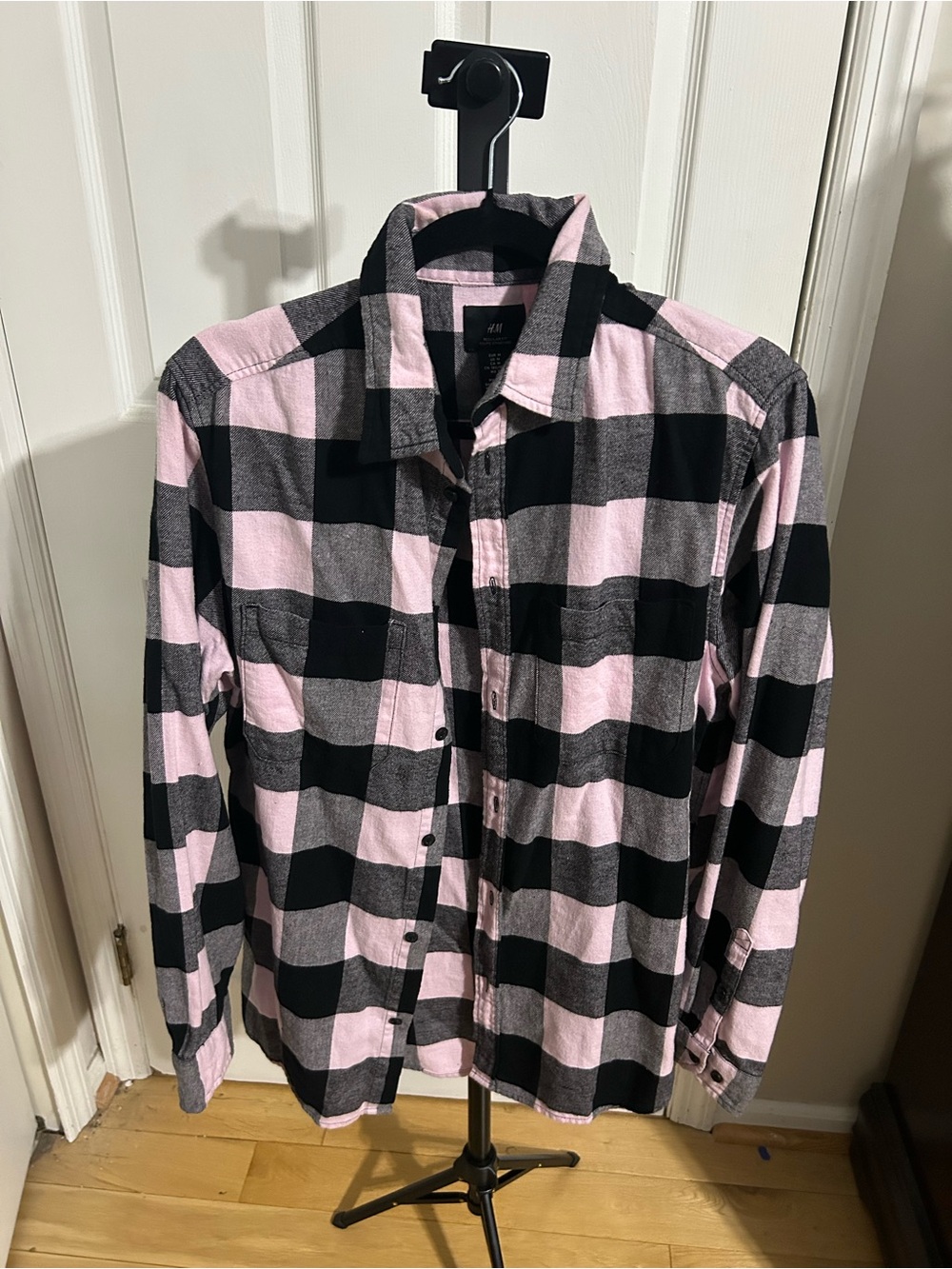 H&M Pink and Black Buffalo Plaid Button-Down Shirt